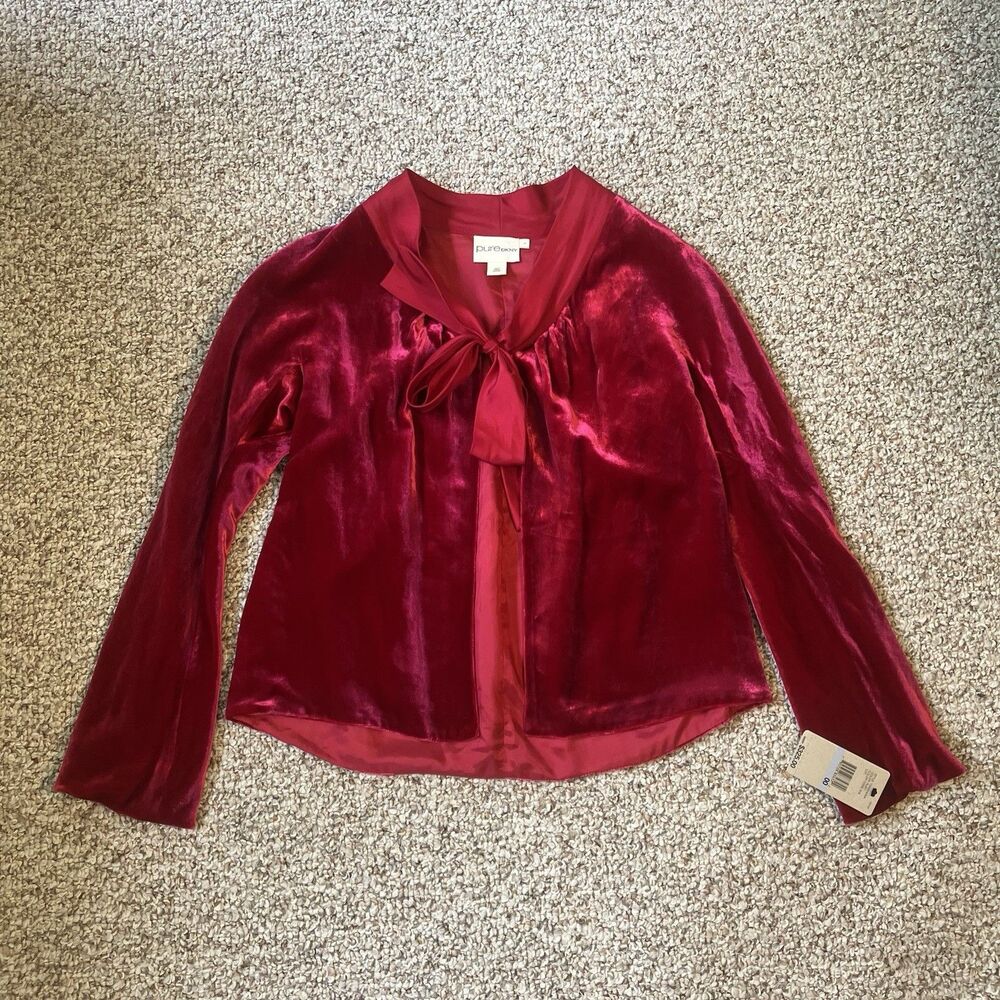 NWT Pure DKNY Womens Red Velvet and Silk Lined Top Cardigan Holiday Christmas 0